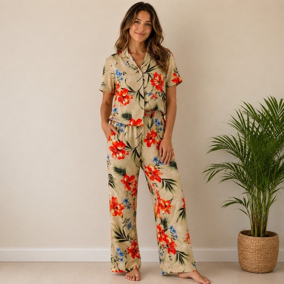 White Stag Other - Y2K Matching Tropical Floral Pant Set Hawaiian Summer Retro Vacation Coastal
